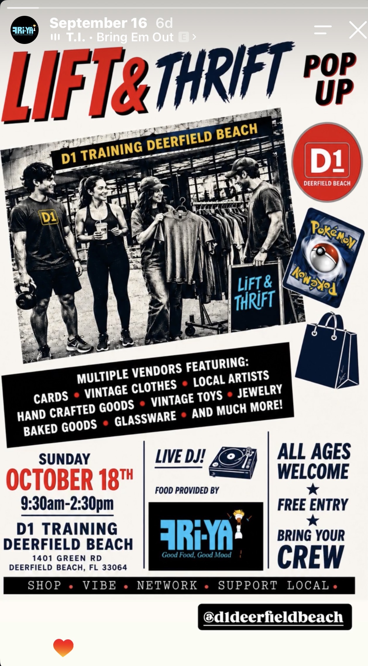 Lift and Thrift pop-up flyer featuring food by FRIYAY